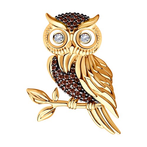 брошь из золочёного серебра с фианитами