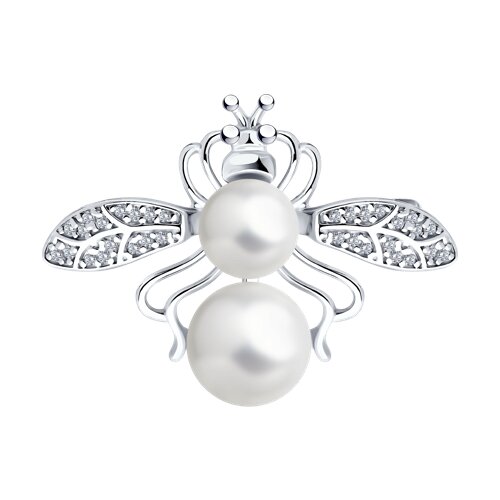 брошь из серебра с жемчугом и фианитами