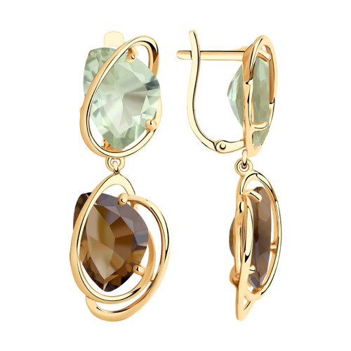 Серьги из золота с аметистами триллион и раухтопазами триллион