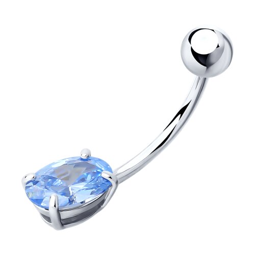 пирсинг в пупок из серебра c крупным голубым фианитом