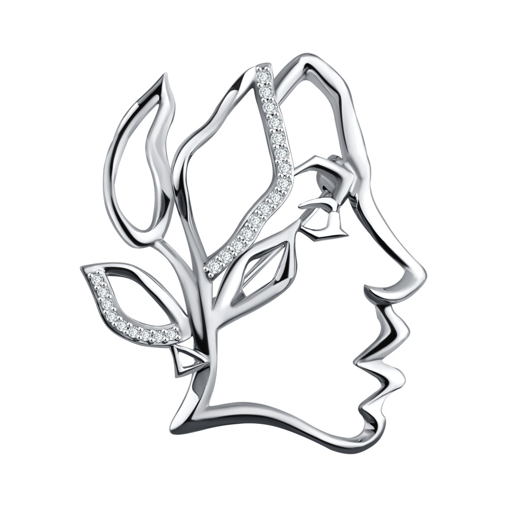 Брошь из серебра с фианитами