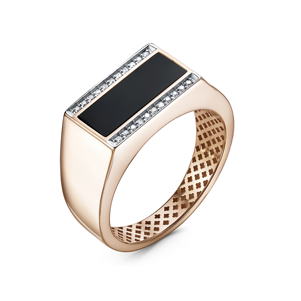 Печатка из золота с ониксом и фианитами