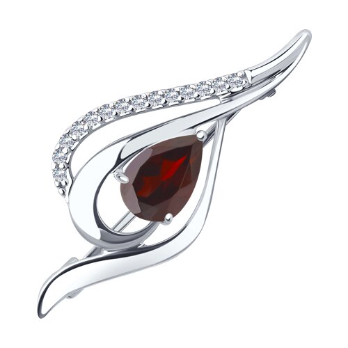 брошь из серебра с гранатом и фианитами