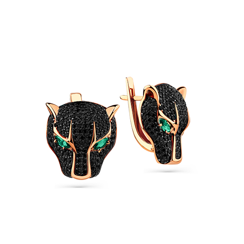 Серьги из золота с изумрудом г/т и шпинелями