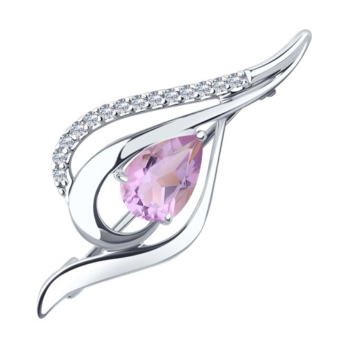 брошь из серебра с аметистом и фианитами