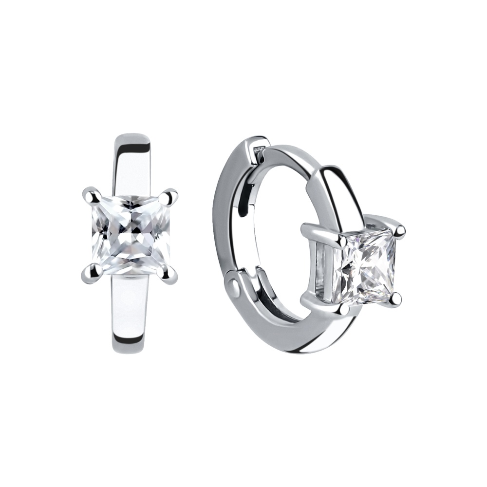 Серьги конго из серебра с фианитами