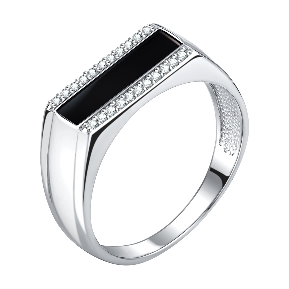 Печатка из серебра с наноагатом и фианитами