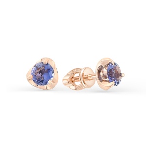 Серьги-пусеты из золота с иолитами