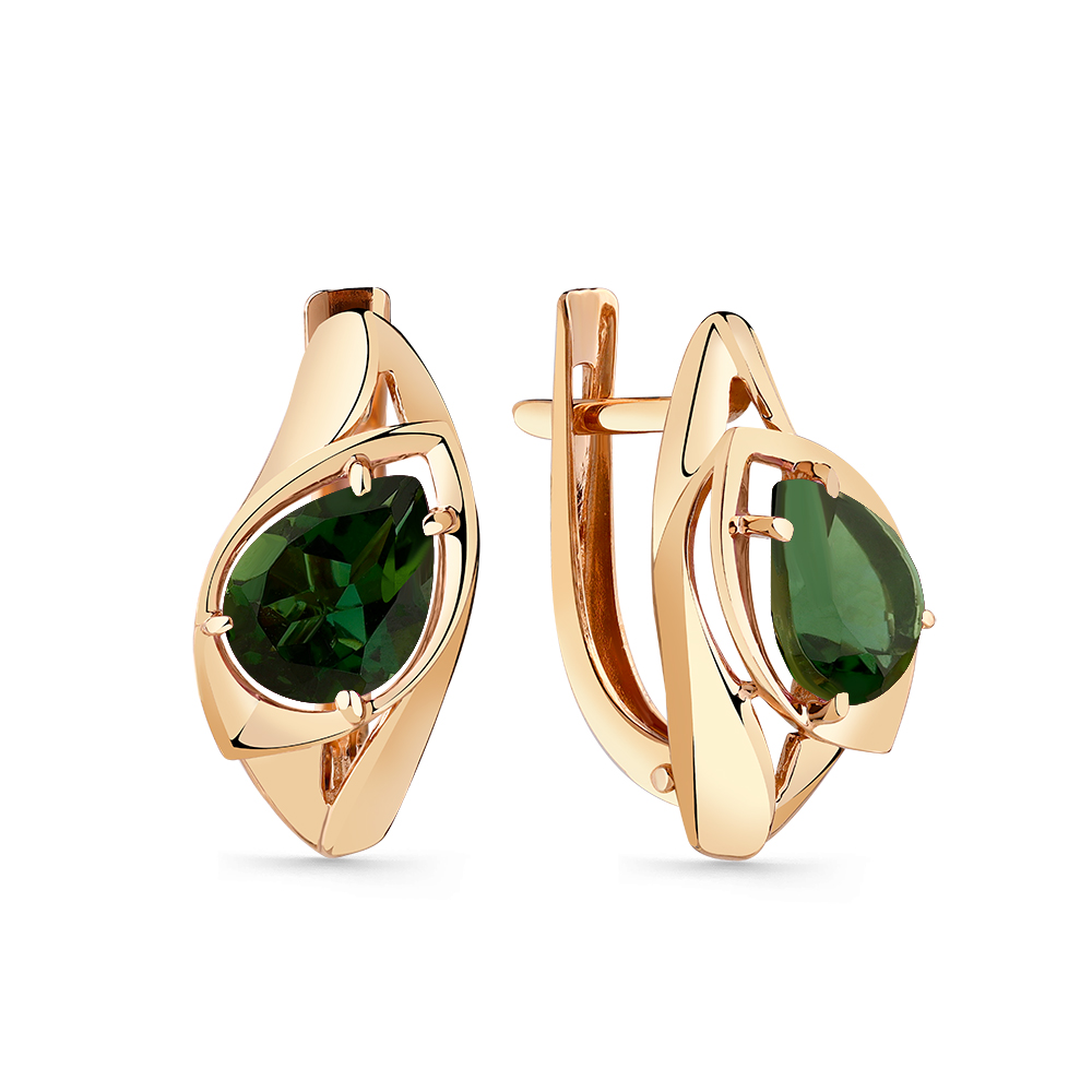 Серьги из золота с турмалинами (синт.)