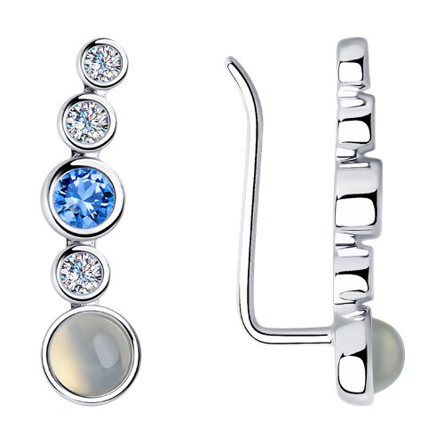 серьги из серебра с лунными камнями и фианитами