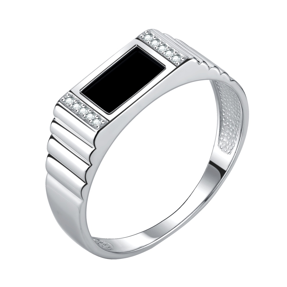 Печатка из серебра с наноагатом и фианитами