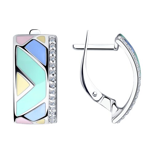 серьги из серебра с эмалью и фианитами