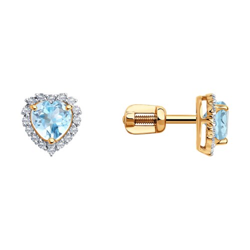 серьги пусеты золотые пробы 585 с топазом