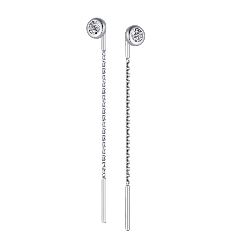 Серьги-продевки из белого золота с бриллиантами