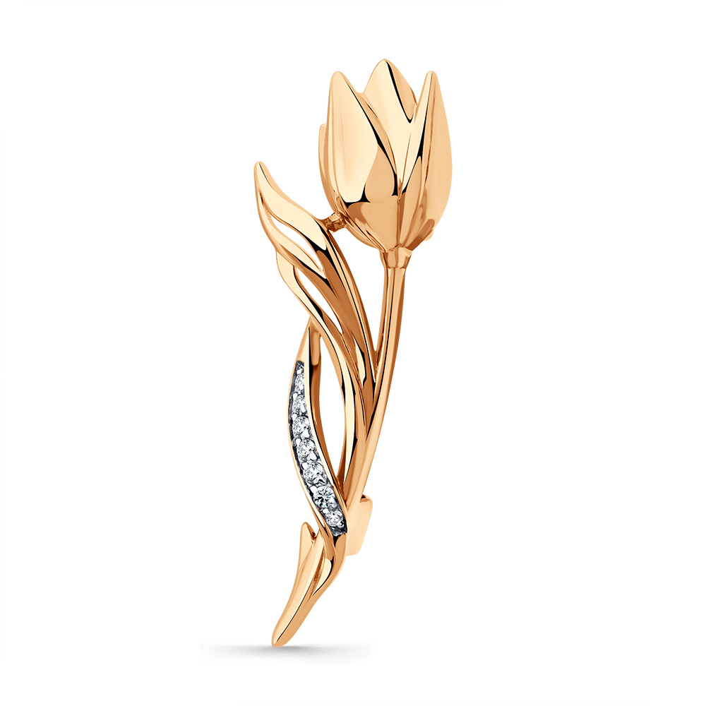 Брошь из золота с фианитами